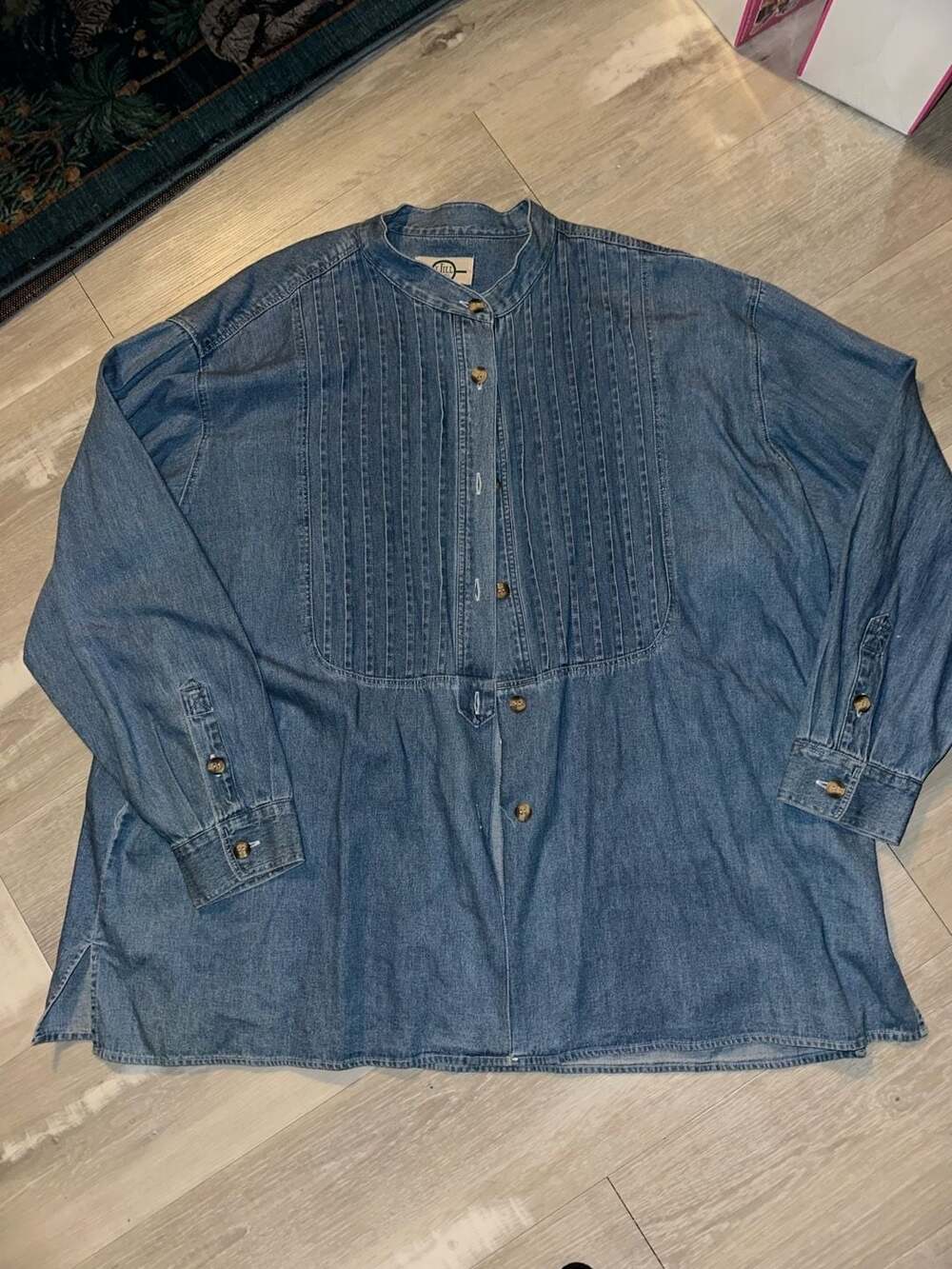 J. Jill Denim Shirt Size 3X Blue Pintuck Band Collar Top